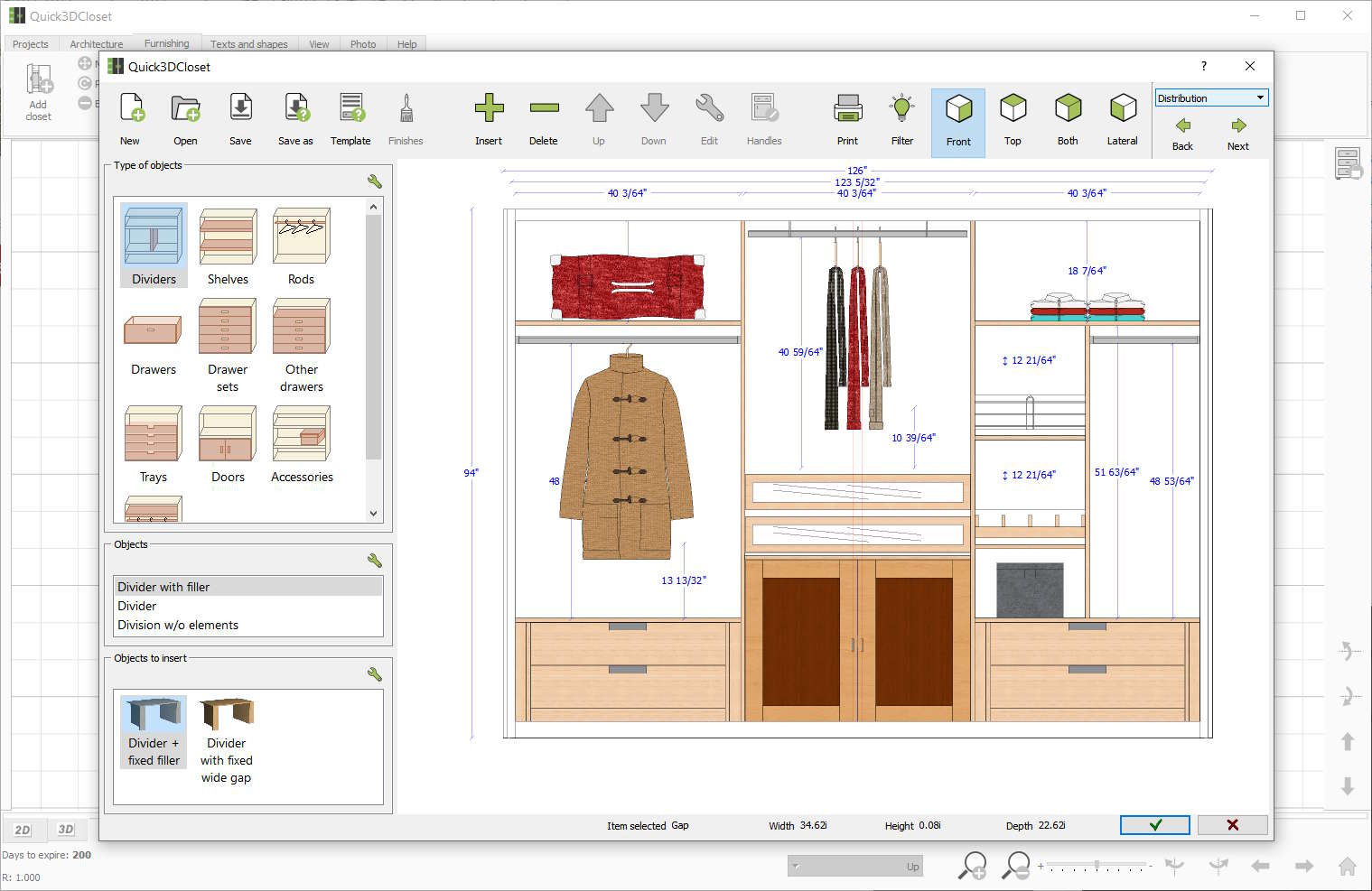 Main features of Quick3DCloset for Windows and Mac (Subscription), the 2D/3D closets design software. Easy and affordable professional closet design software.
